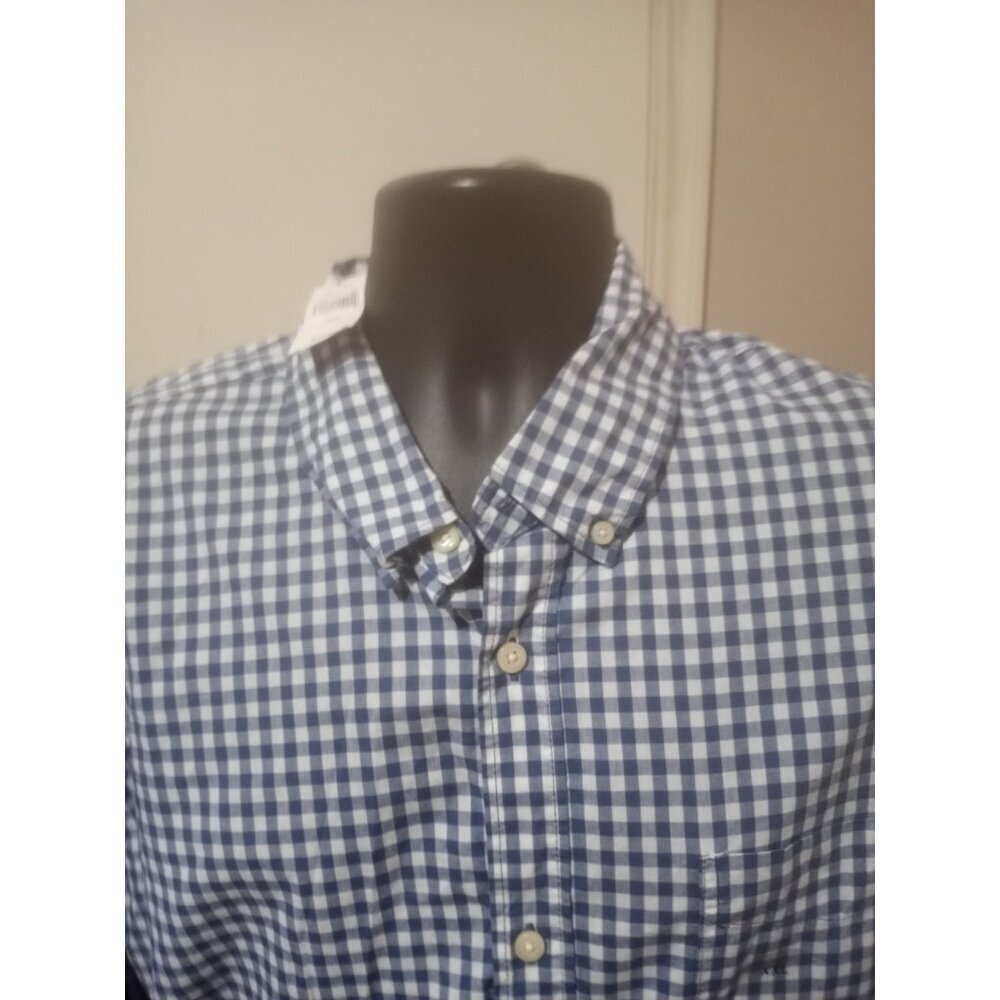 NWT Men's GAP Slim Fit Poplin Stretch Long Sleeve Shirt, Blue White Check 2XL - Picture 7 of 14